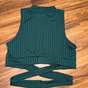 SHEIN Dark Green Ribbed Crop Top